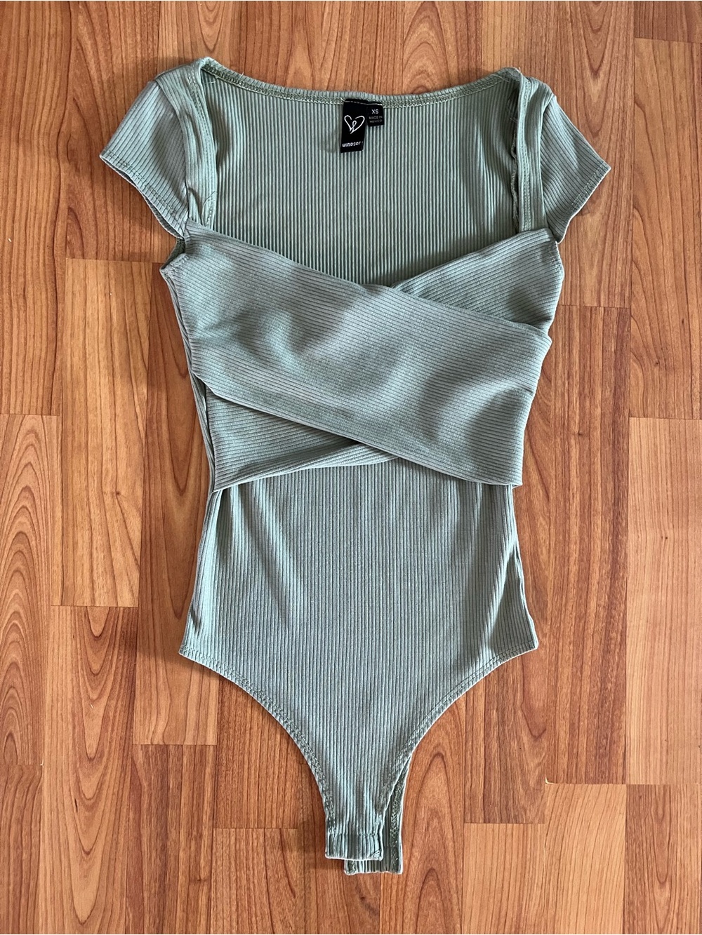Windsor Moss Green Ribbed Crossover One-Piece Bodysuit